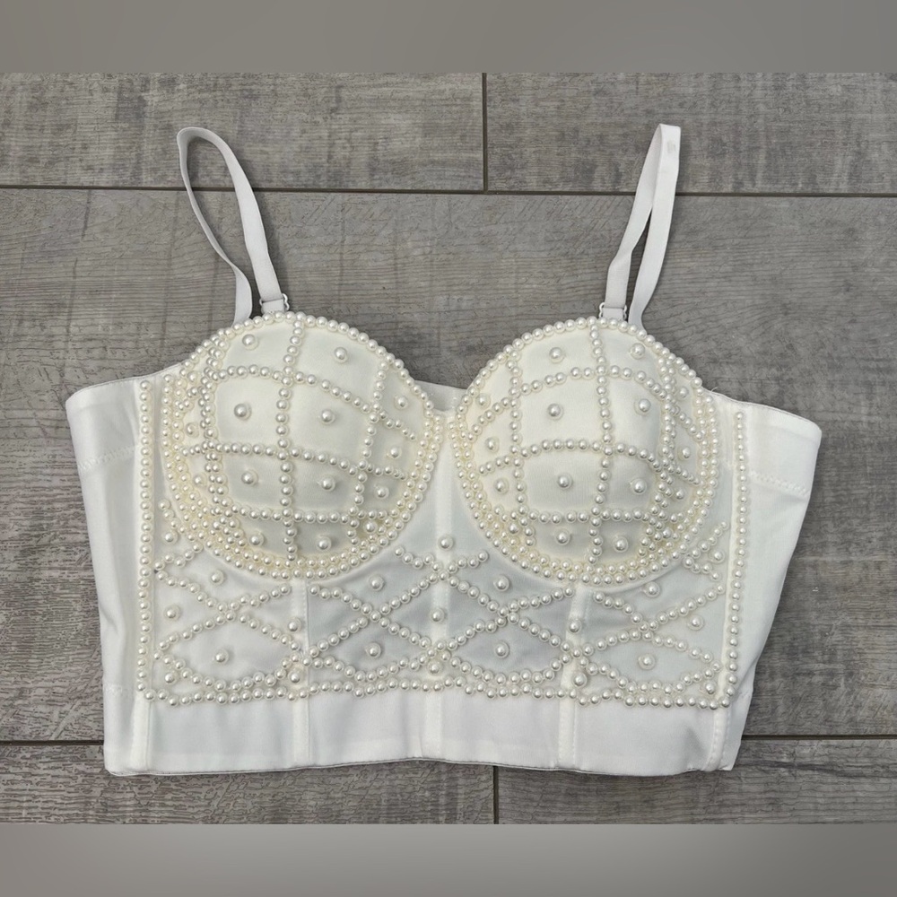 NWT Apperloth Pearl Beaded Bustier Corset Top Size Large